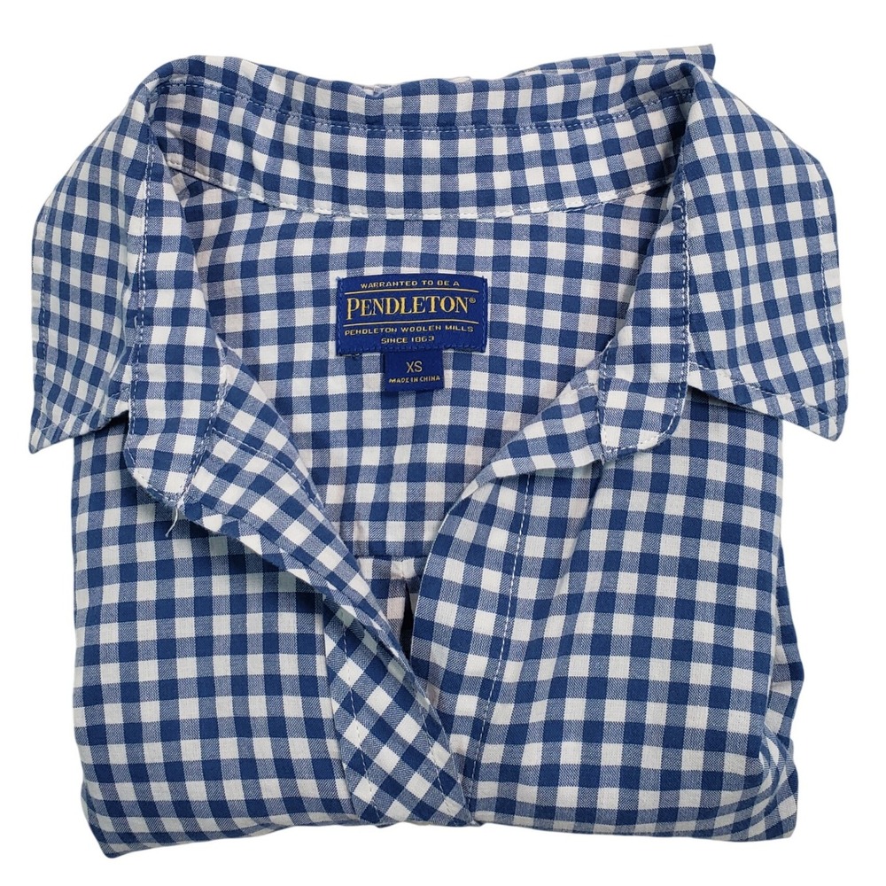 Pendleton Blue White Gingham Check Button Down Sh… - image 1